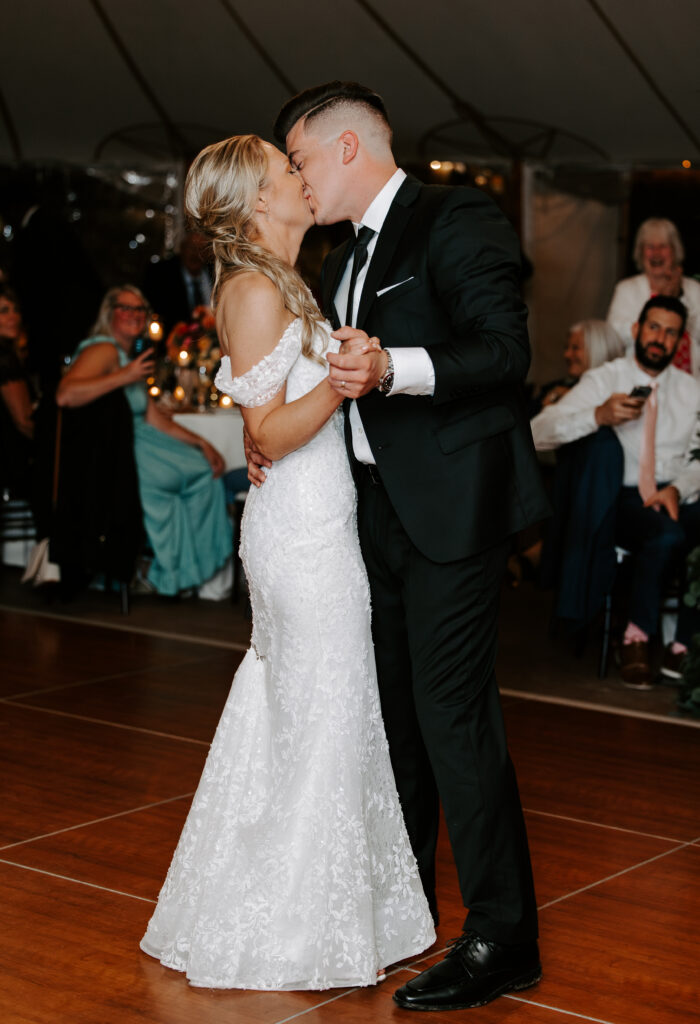Bride and groom preform first dance during their fall wedding at The Willowdale Estate in Topsfield, Massachusetts.