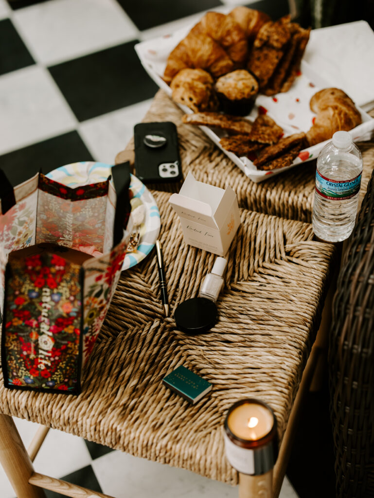 Messy getting ready table for fall wedding at The Willowdale Estate.
