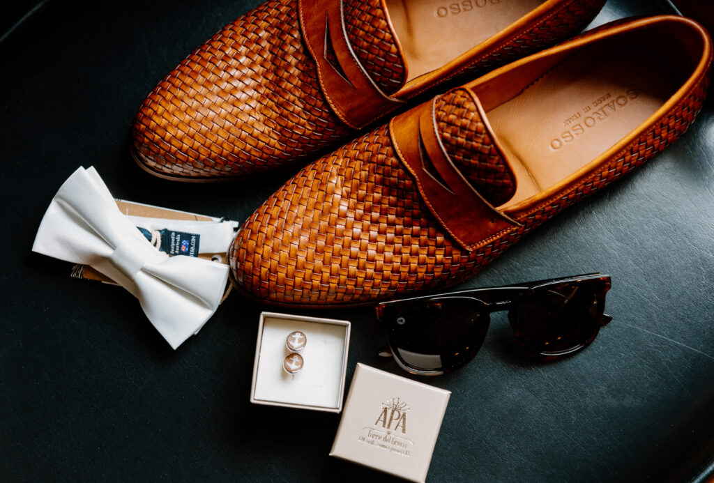 Groom details for seaside wedding in Maine