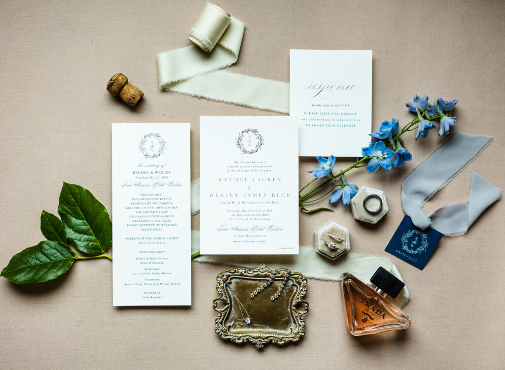 Bridal detail flatlay for Boston Wedding at Four Seasons Resort