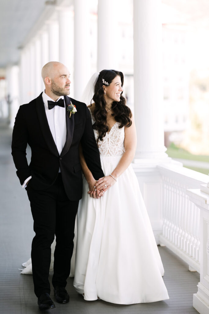 Bride and groom portrait at Omni Mount Washington Hotel wedding venue in white mountains New Hampshire