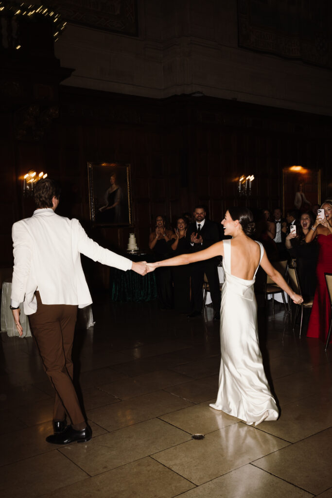 Bride and groom share their first dance at The Harvard Club in Boston