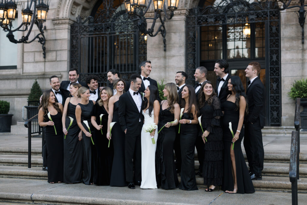 Photo of wedding party outside of Boston Public Library 