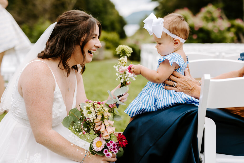wedding ceremony at the fells estate in newbury, NH
