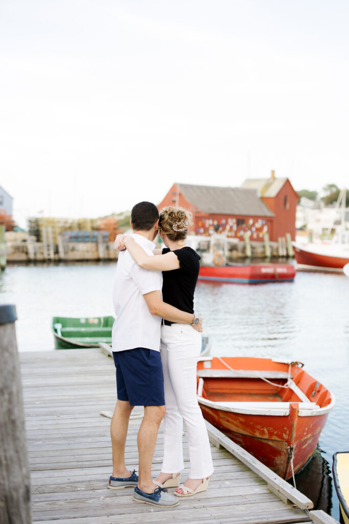 Rockport, Massachusetts playful engagement photo session, colorful and coastal. Boston and New England wedding photographer