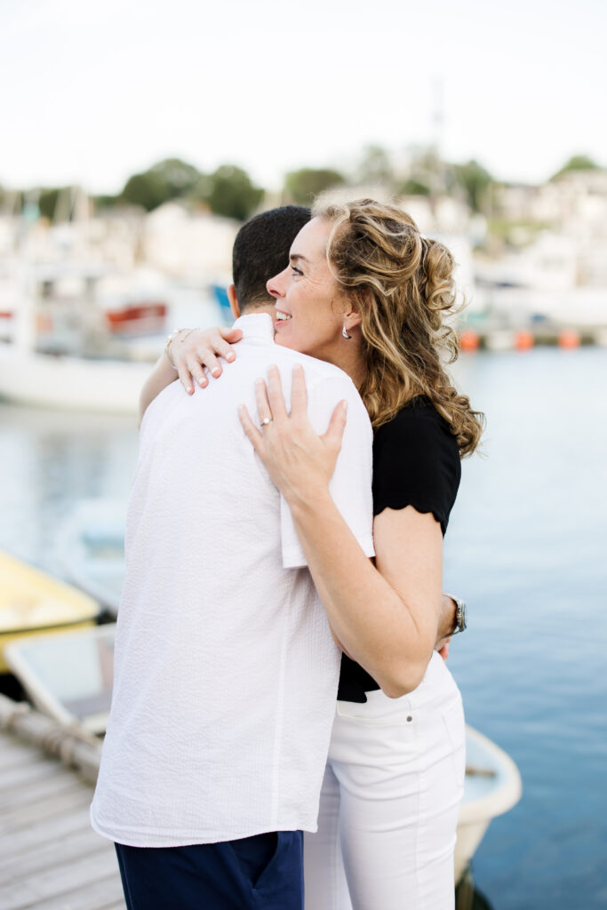 Rockport, Massachusetts playful engagement photo session, colorful and coastal. Boston and New England wedding photographer