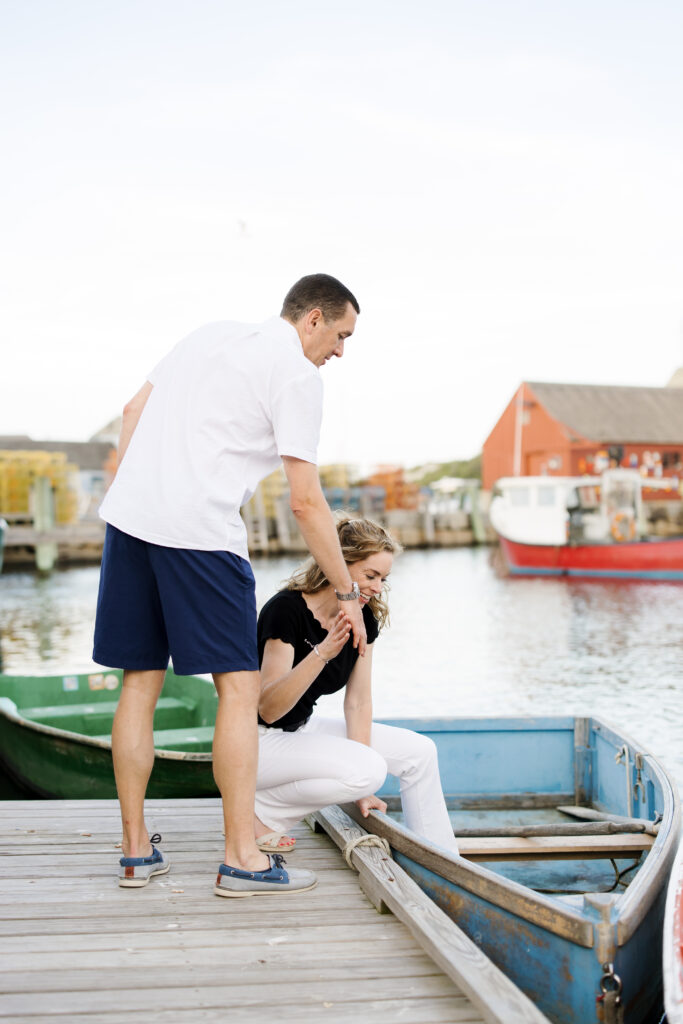 Rockport, Massachusetts playful engagement photo session, colorful and coastal. Boston and New England wedding photographer