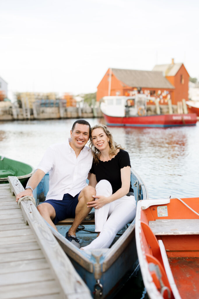 Rockport, Massachusetts playful engagement photo session, colorful and coastal. Boston and New England wedding photographer