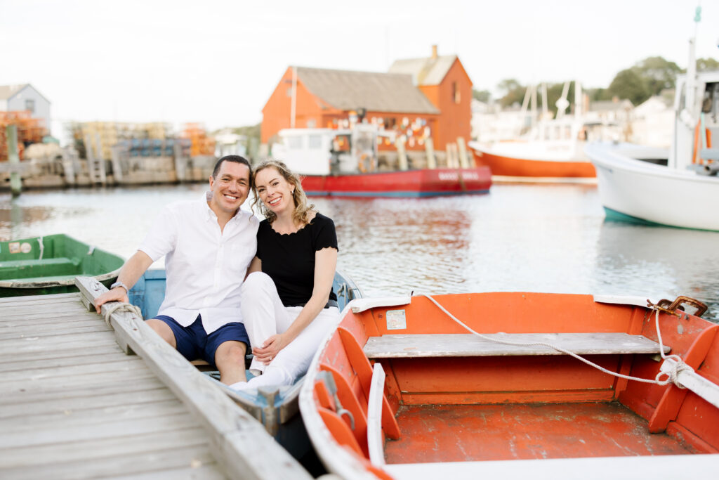 Rockport, Massachusetts playful engagement photo session, colorful and coastal. Boston and New England wedding photographer
