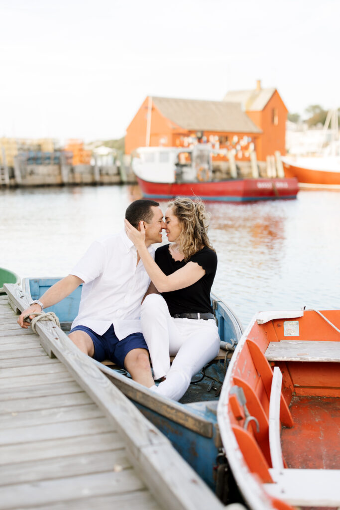 Rockport, Massachusetts playful engagement photo session, colorful and coastal. Boston and New England wedding photographer