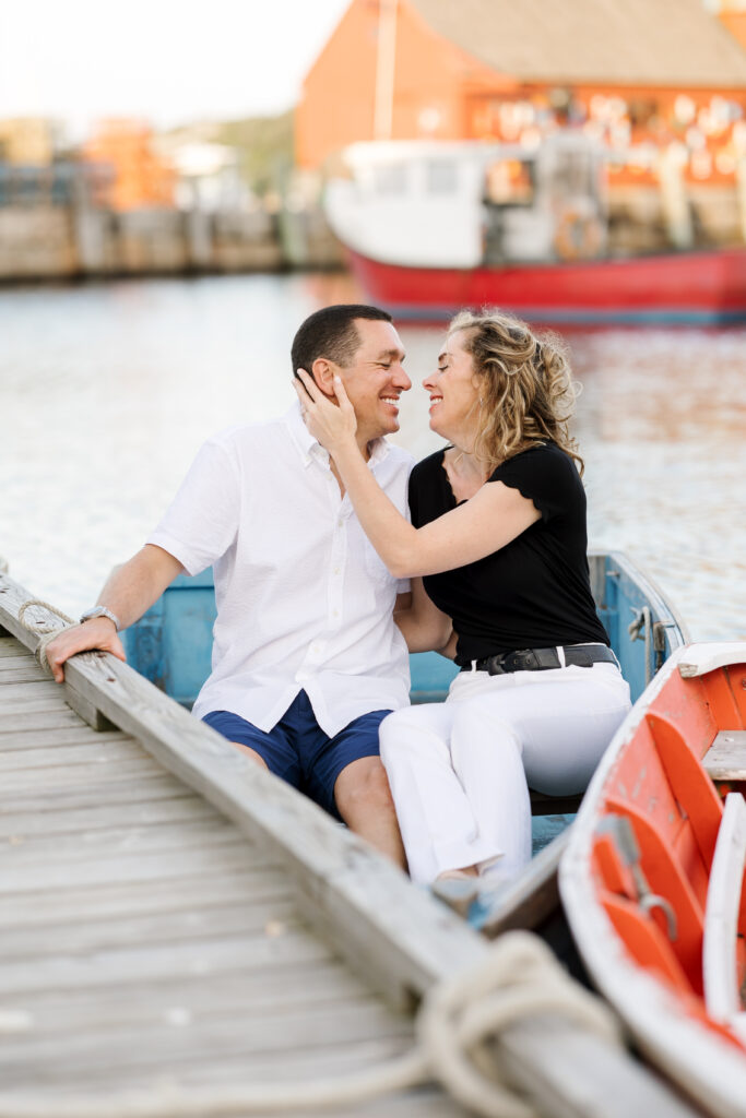 Rockport, Massachusetts playful engagement photo session, colorful and coastal. Boston and New England wedding photographer