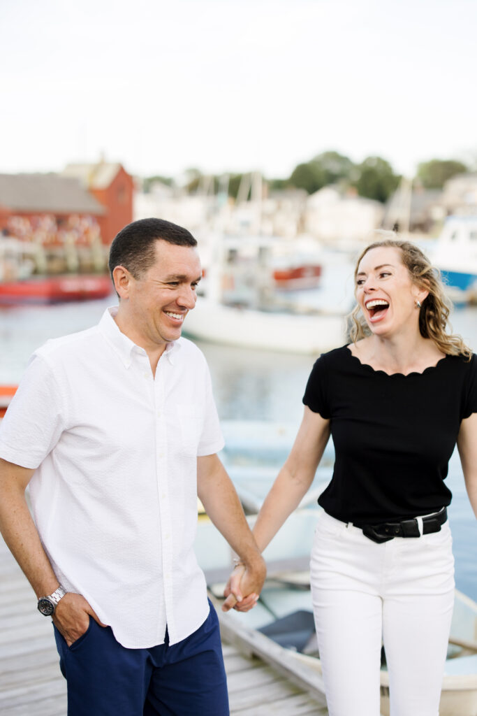 Playful and fun engagement photos session in Rockport, Massachusetts