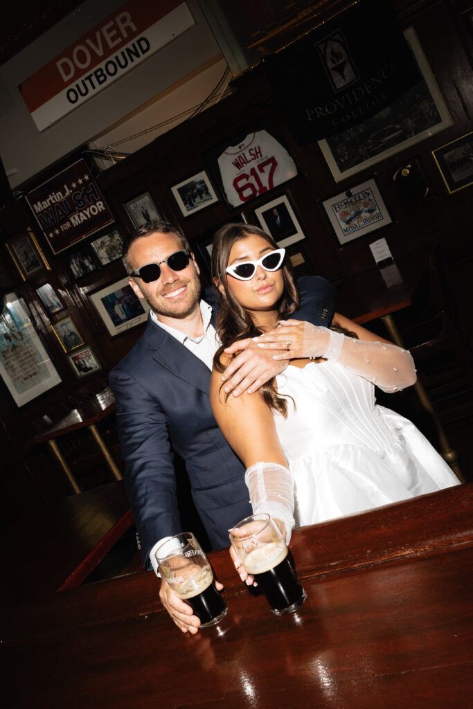 editorial date night bar engagement photos in boston