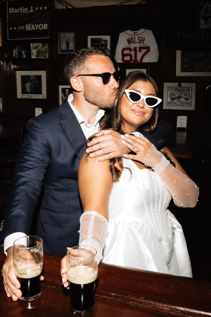 editorial date night bar engagement photos in boston