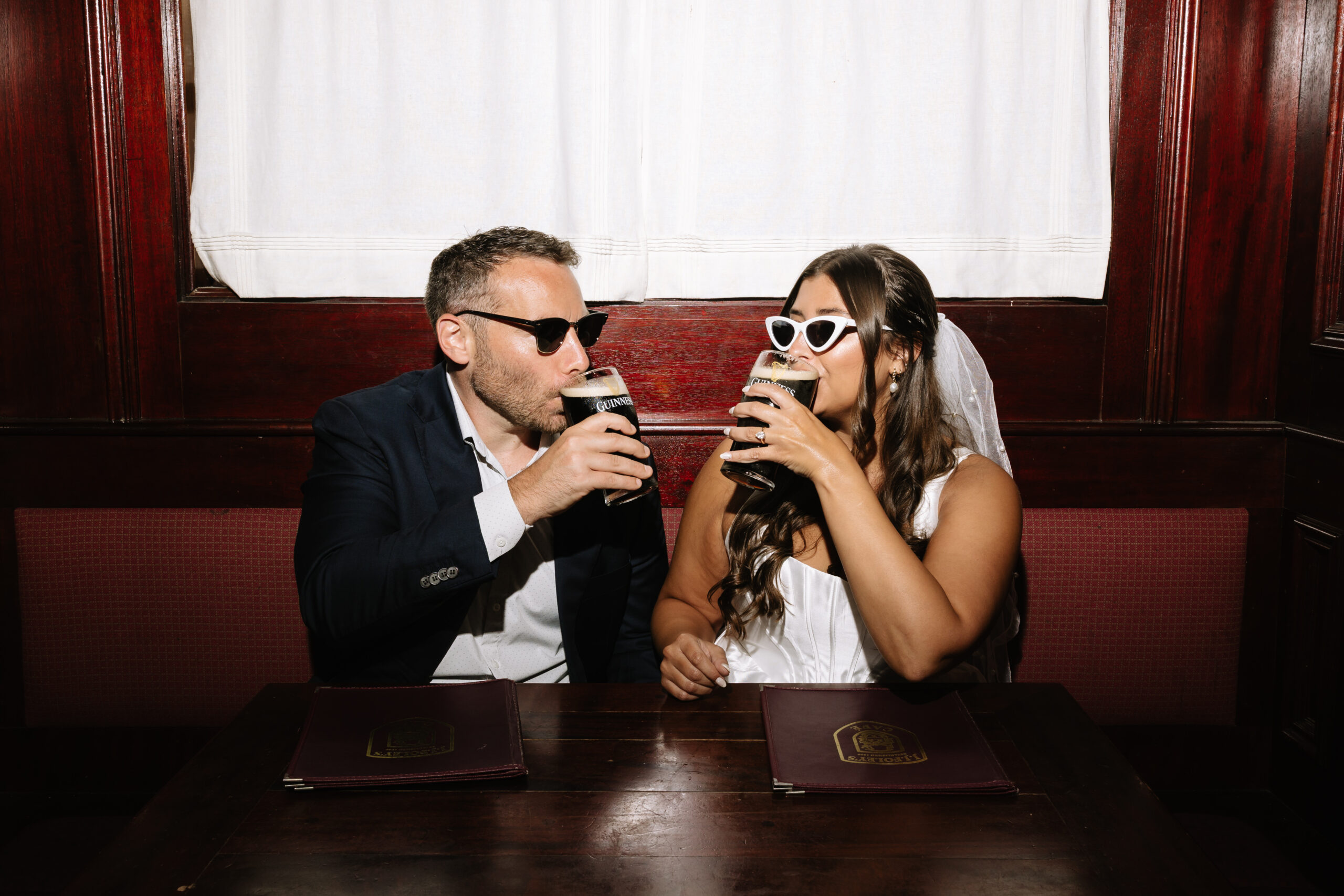editorial date night bar engagement photos in boston