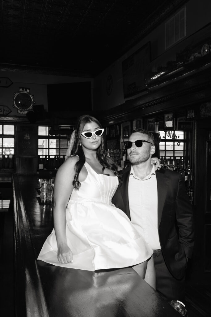 editorial date night bar engagement photos in boston
