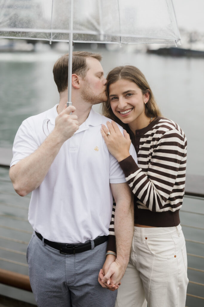Engagement photos after surprise proposal in Boston Seaport. Boston wedding photographer