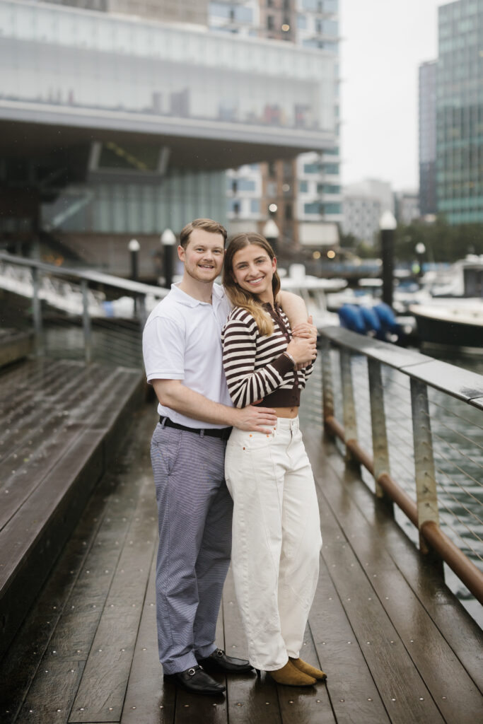 Engagement photos after surprise proposal in Boston Seaport. Boston wedding photographer