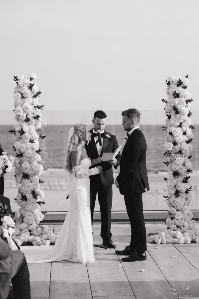 Wedding ceremony on rooftop terrace at wychmere beach club