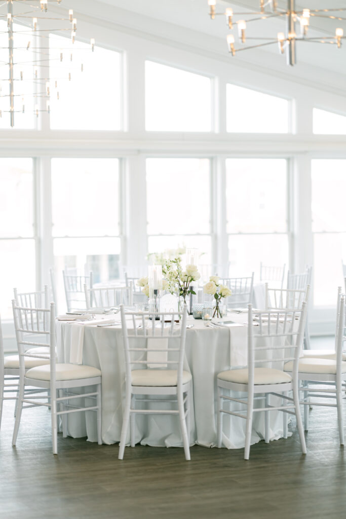Wedding reception details at The Ocean Room at Wychmere Beach Club wedding venue in Harwich Port, Cape Cod