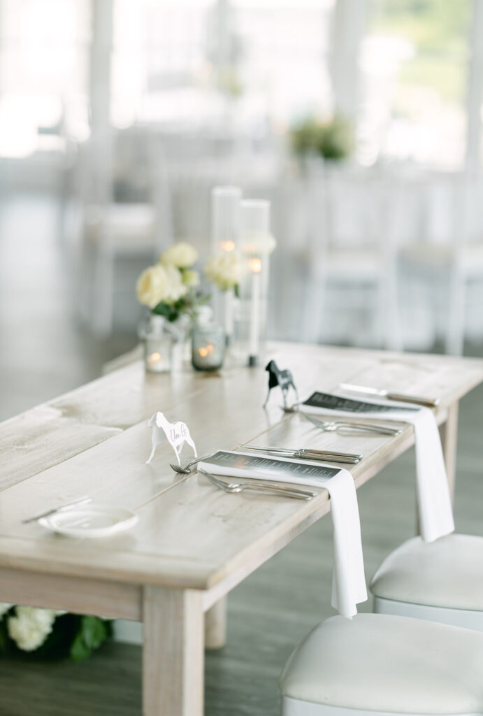 Wedding reception details at The Ocean Room at Wychmere Beach Club wedding venue in Harwich Port, Cape Cod