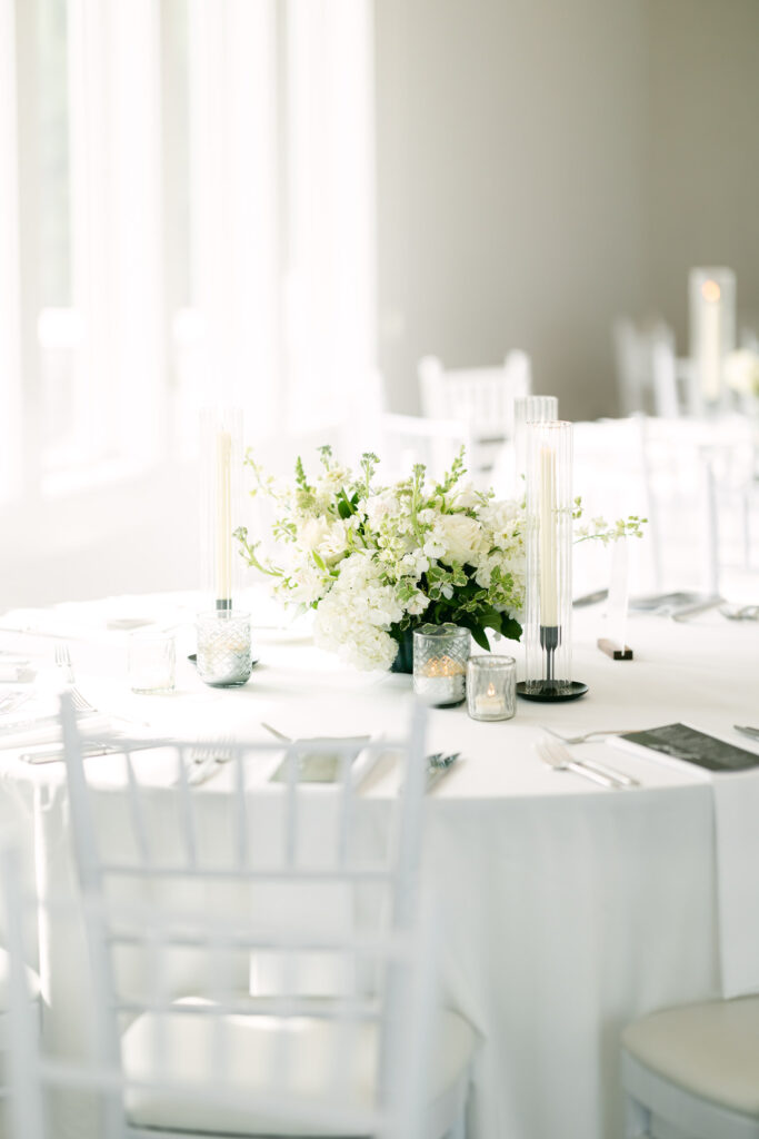 Wedding reception details at The Ocean Room at Wychmere Beach Club wedding venue in Harwich Port, Cape Cod