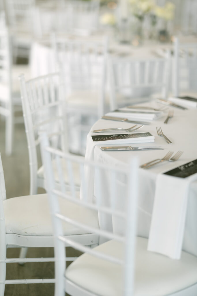 Wedding reception details at The Ocean Room at Wychmere Beach Club wedding venue in Harwich Port, Cape Cod