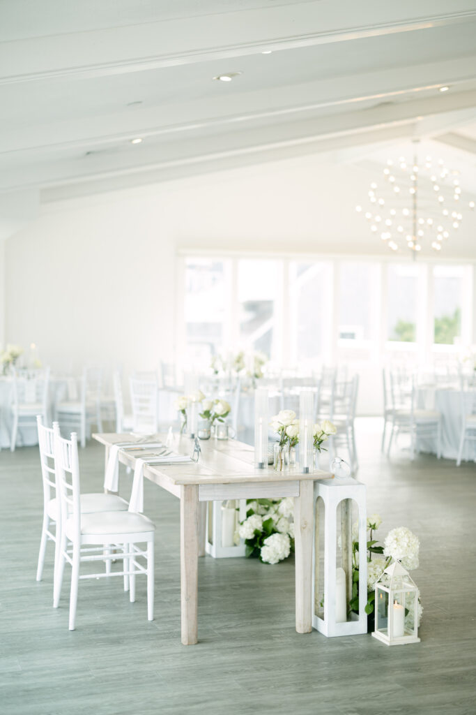 Wedding reception details at The Ocean Room at Wychmere Beach Club wedding venue in Harwich Port, Cape Cod