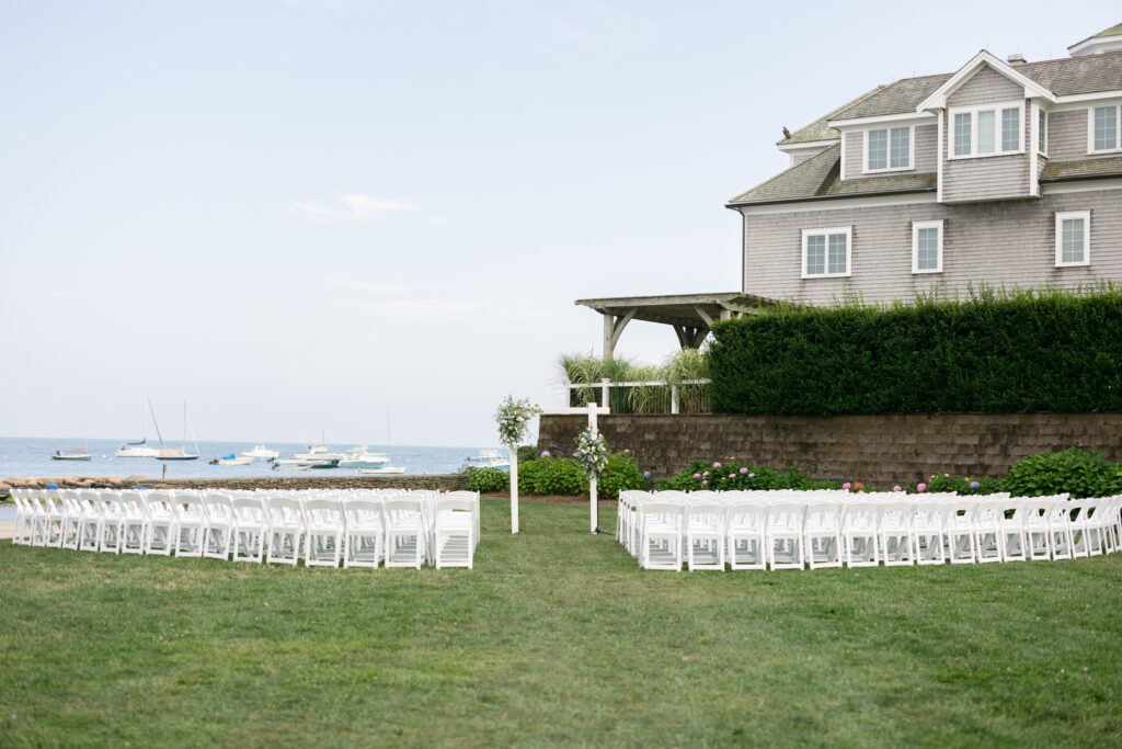 ceremony space at The Harbor Room wedding venue at Wychmere Beach Club on Cape Cod
