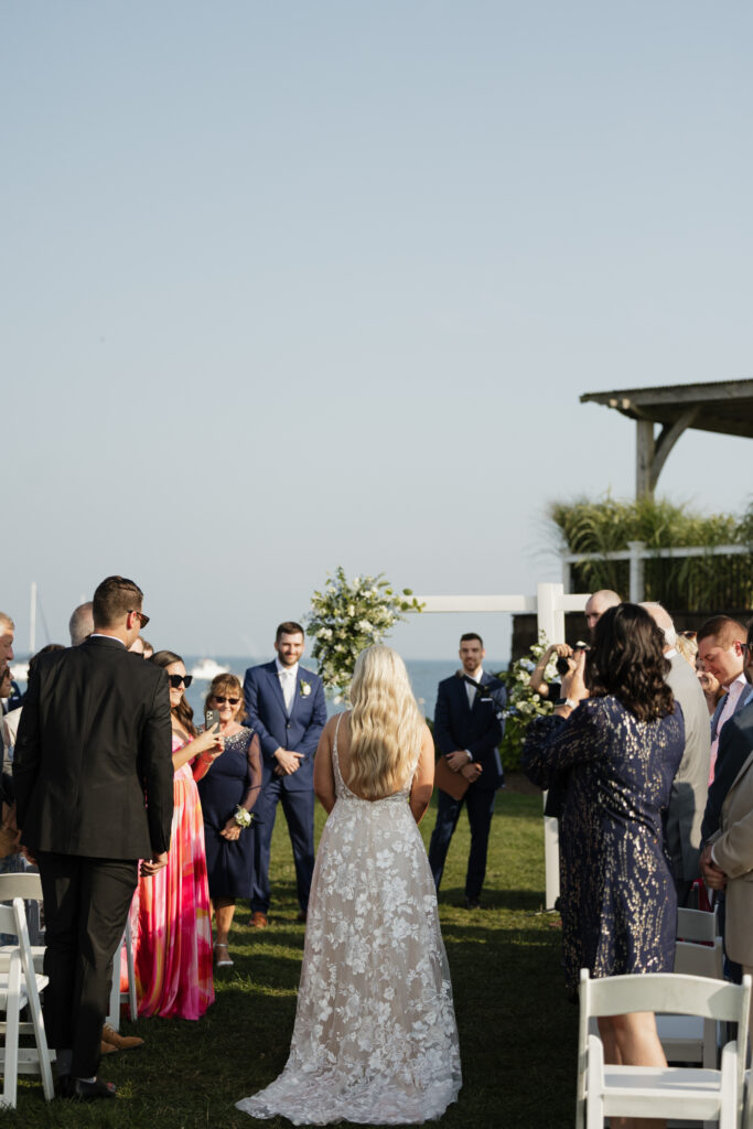 wedding ceremony at The Harbor Room wedding venue at Wychmere Beach Club on Cape Cod