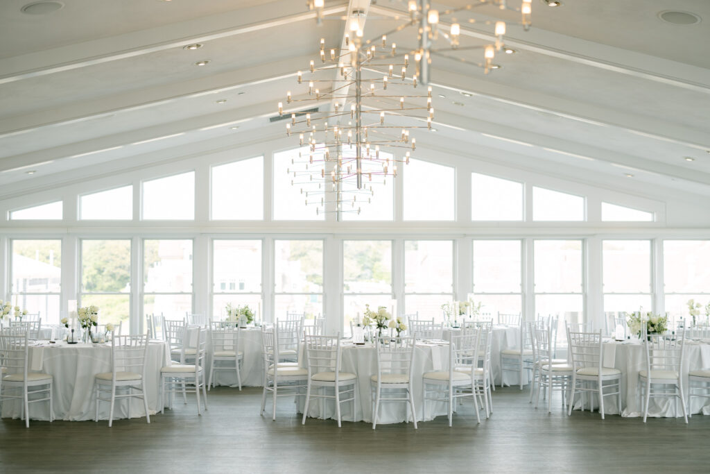 Wedding reception details at The Ocean Room at Wychmere Beach Club wedding venue in Harwich Port, Cape Cod