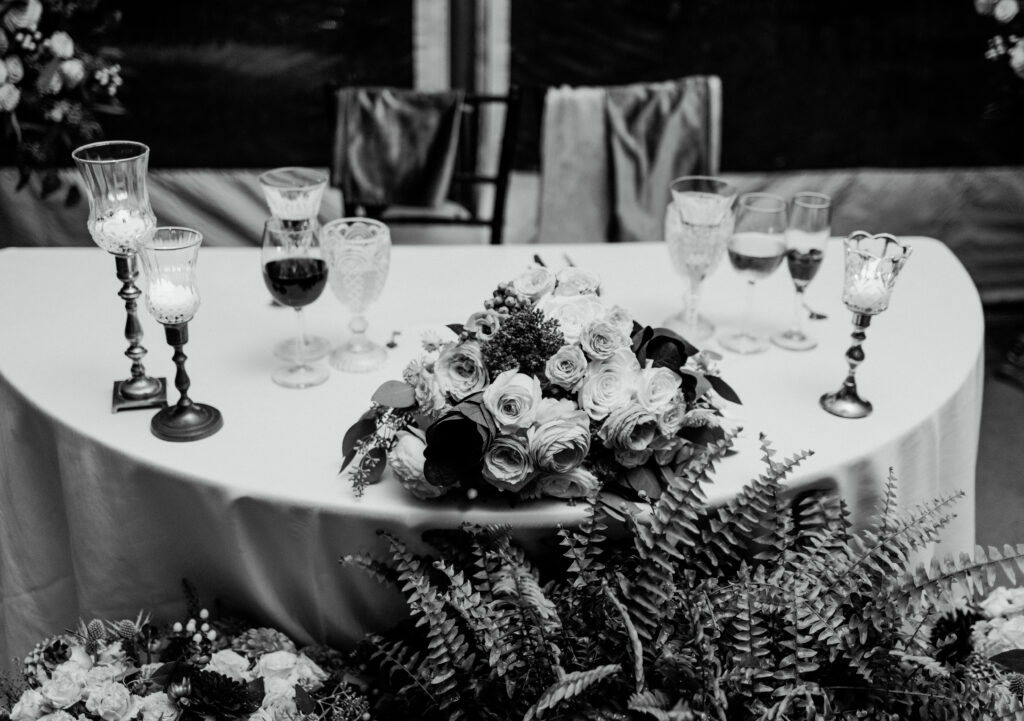 Head table details at fall wedding at The Willowdale Estate.