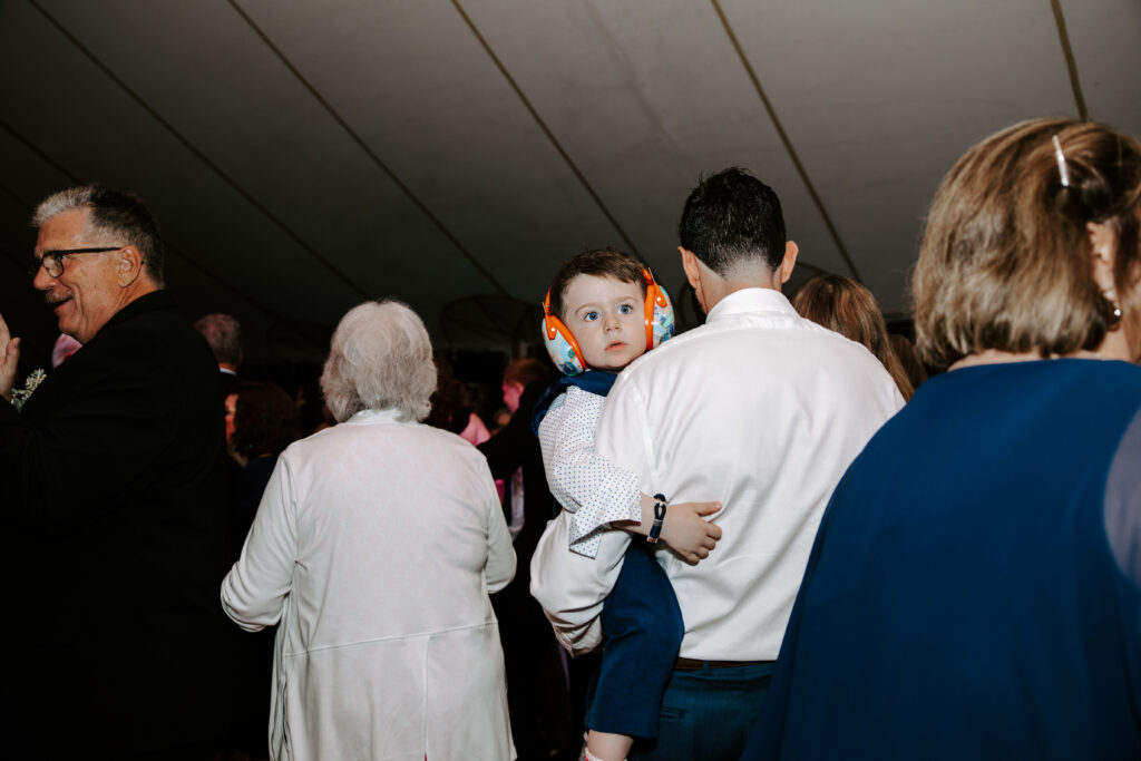 Little boy and his father dance during wedding reception at The Willowdale Estate.