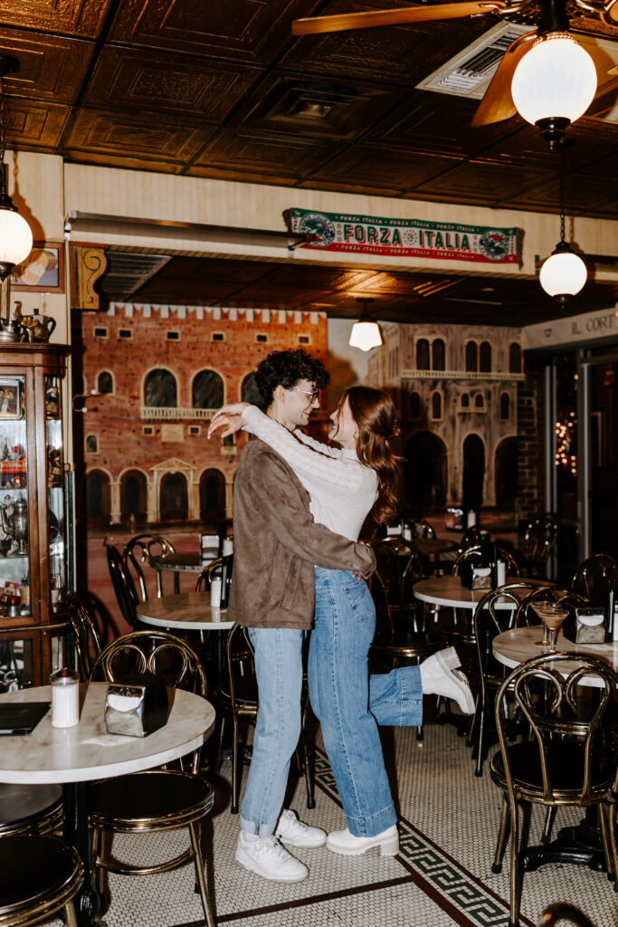 cozy boston coffee shop engagement session