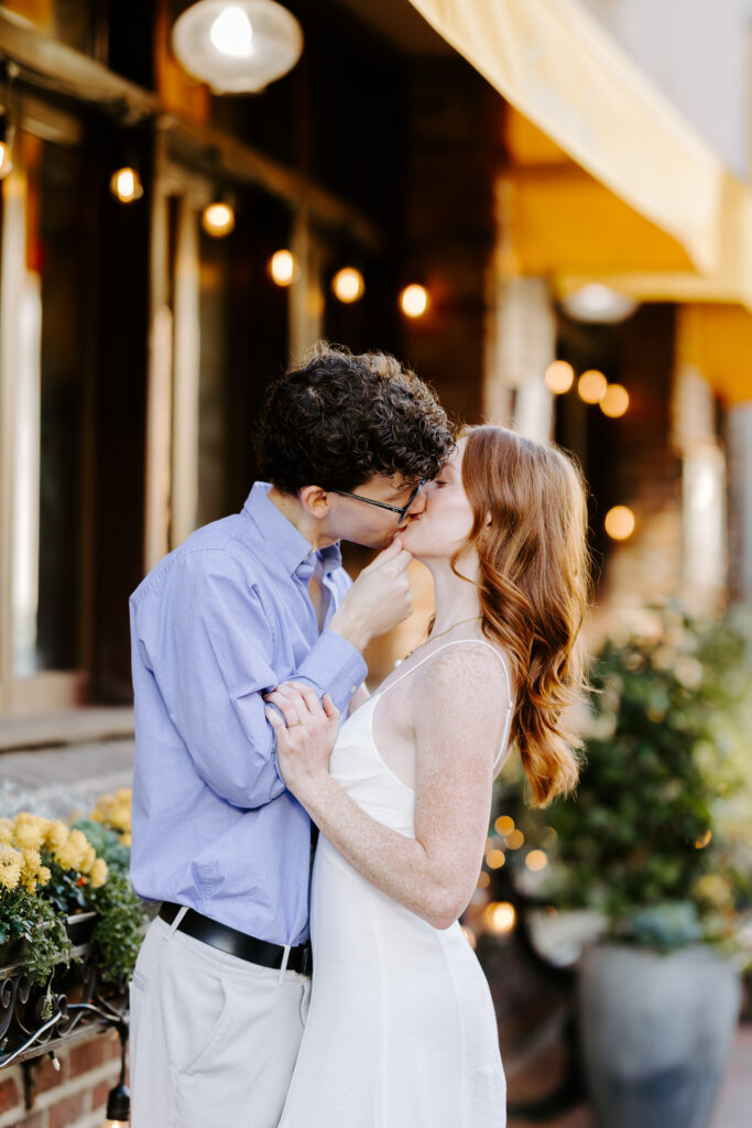 Boston engagement photos where bride and groom kiss