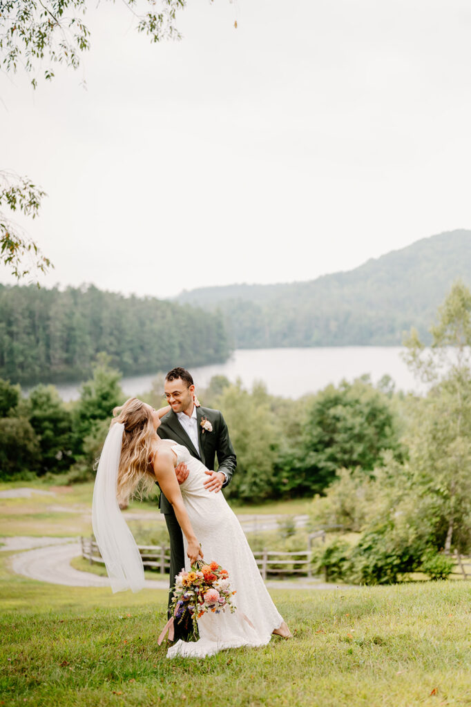 Outdoor wedding portraits at Ogontz White Mountain Resort in New Hampshire, New England wedding photographer