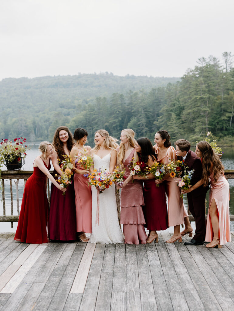 Wedding party photos at Ogontz White Mountain Resort New Hampshire, New England wedding photographer
